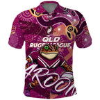 Personalized QLD Rugby League Polo Shirt Maroons Aboriginal Art