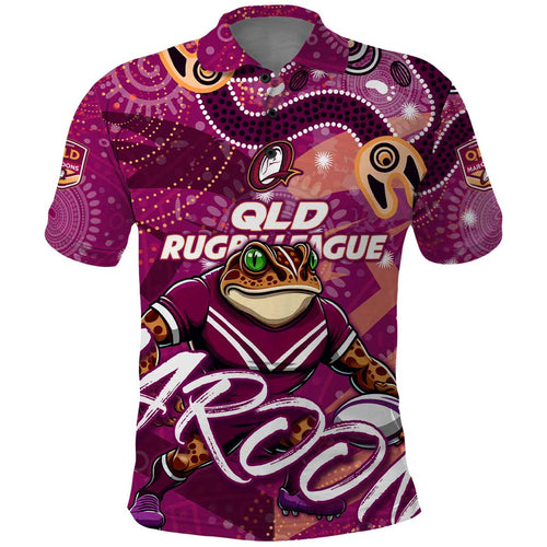Personalized QLD Rugby League Polo Shirt Maroons Aboriginal Art