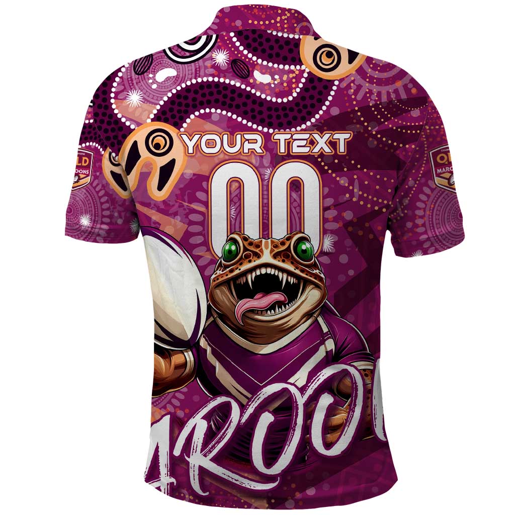 Personalized QLD Rugby League Polo Shirt Maroons Aboriginal Art