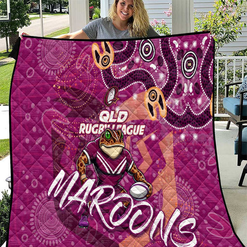 Personalized QLD Rugby League Quilt Maroons Aboriginal Art