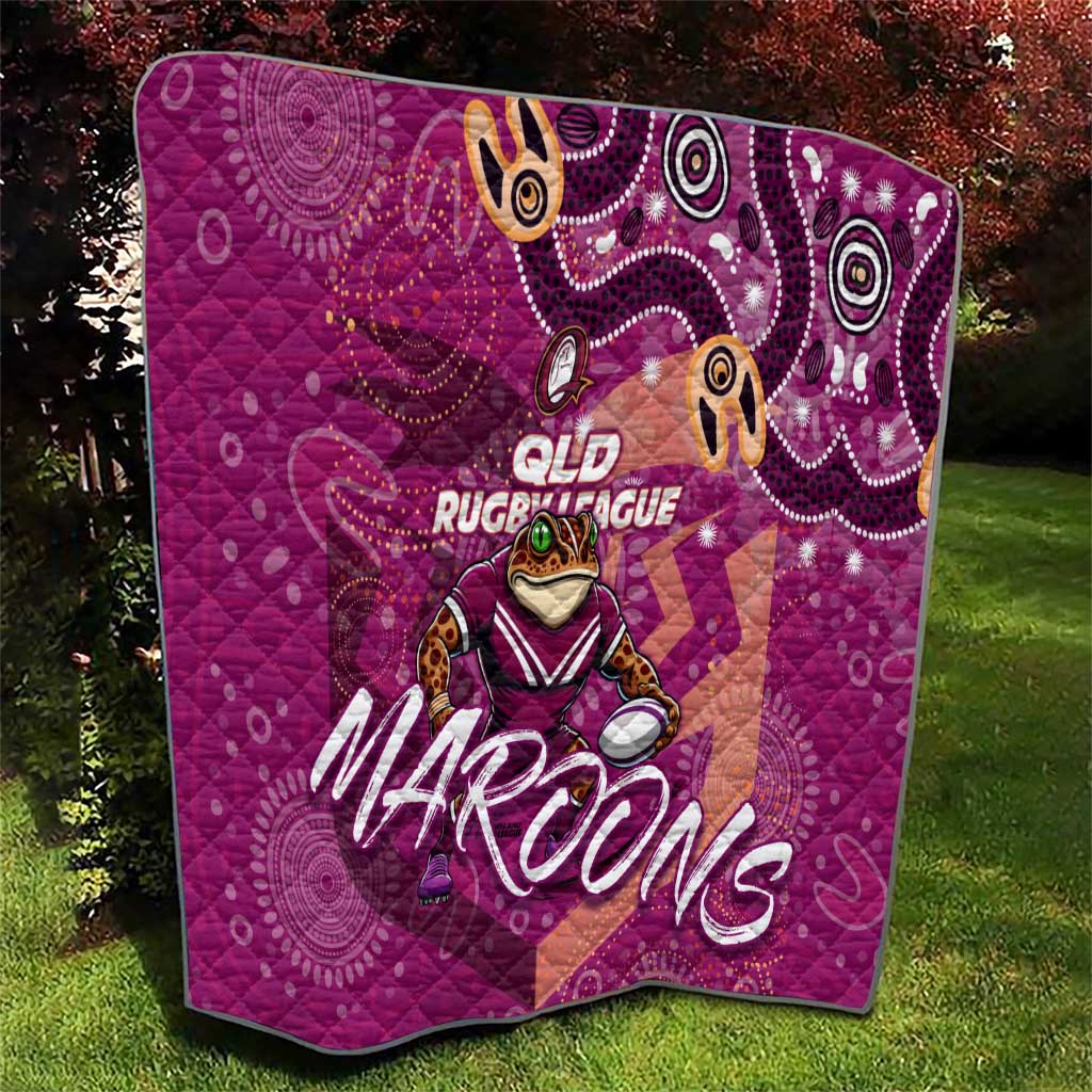 Personalized QLD Rugby League Quilt Maroons Aboriginal Art