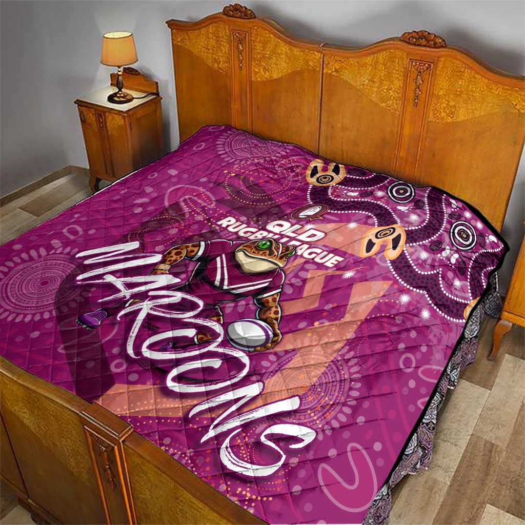 Personalized QLD Rugby League Quilt Maroons Aboriginal Art