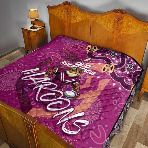Personalized QLD Rugby League Quilt Maroons Aboriginal Art