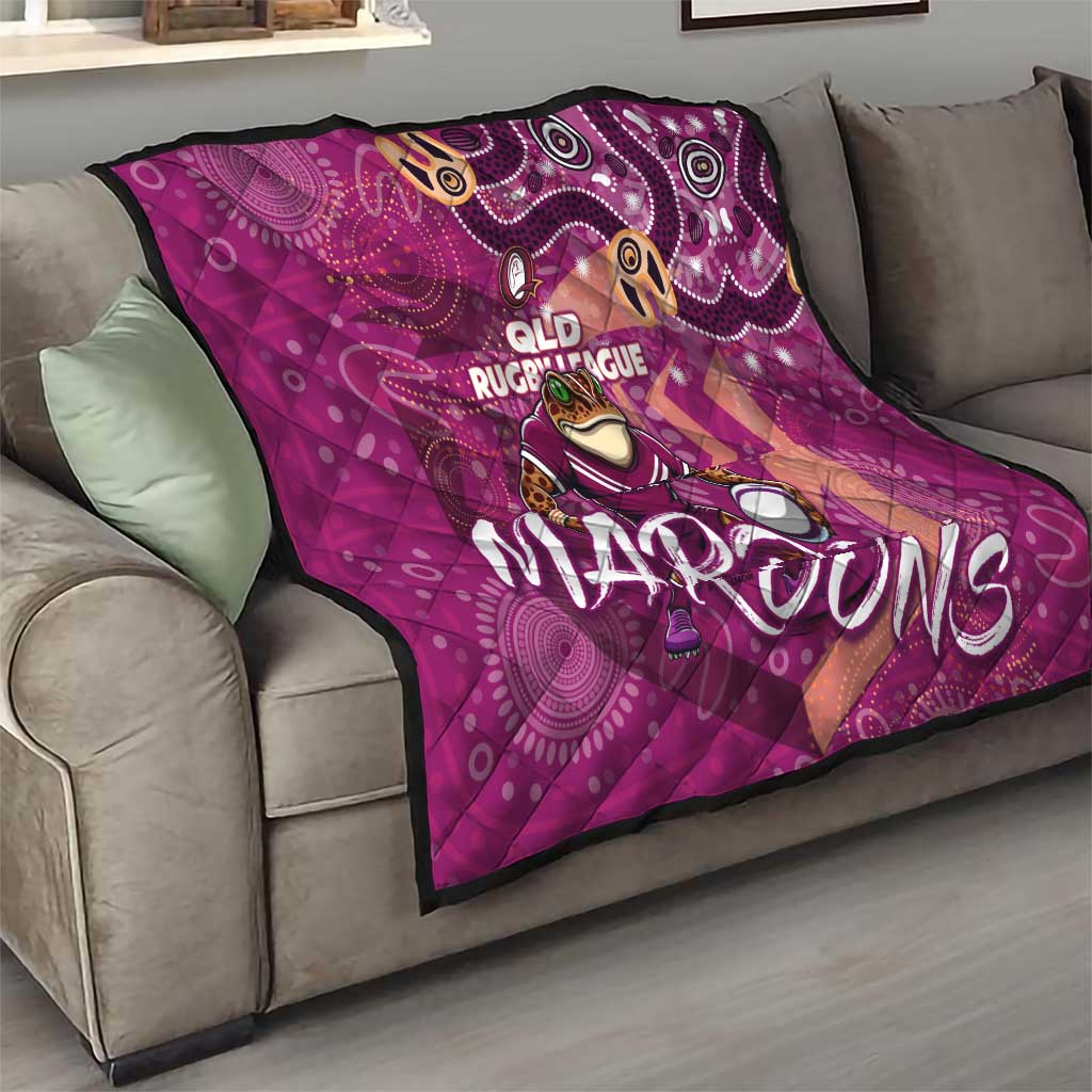 Personalized QLD Rugby League Quilt Maroons Aboriginal Art