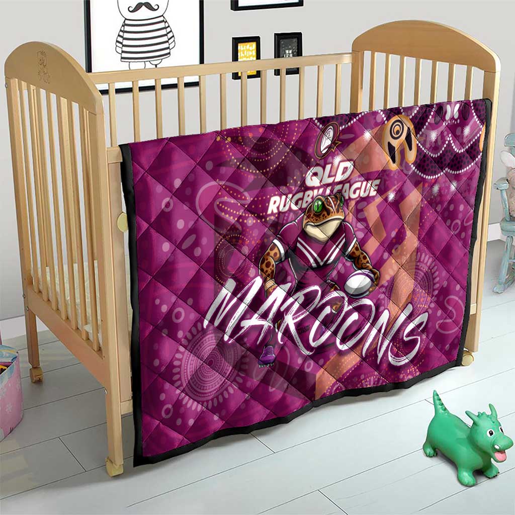 Personalized QLD Rugby League Quilt Maroons Aboriginal Art