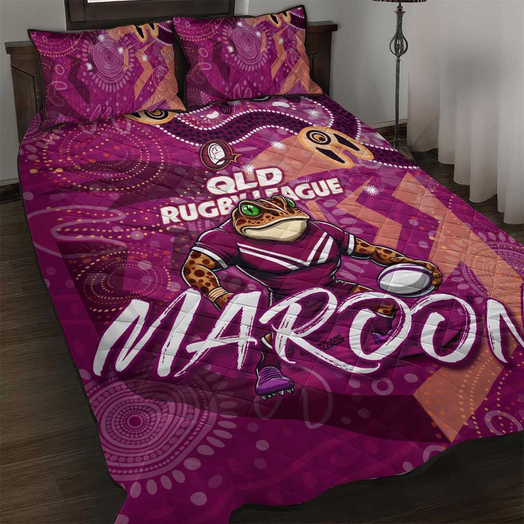 Personalized QLD Rugby League Quilt Bed Set Maroons Aboriginal Art