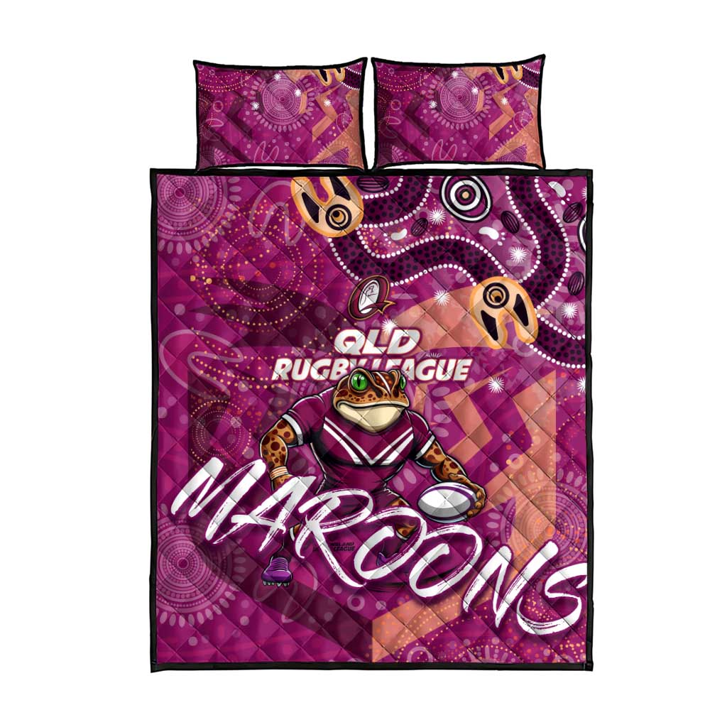 Personalized QLD Rugby League Quilt Bed Set Maroons Aboriginal Art