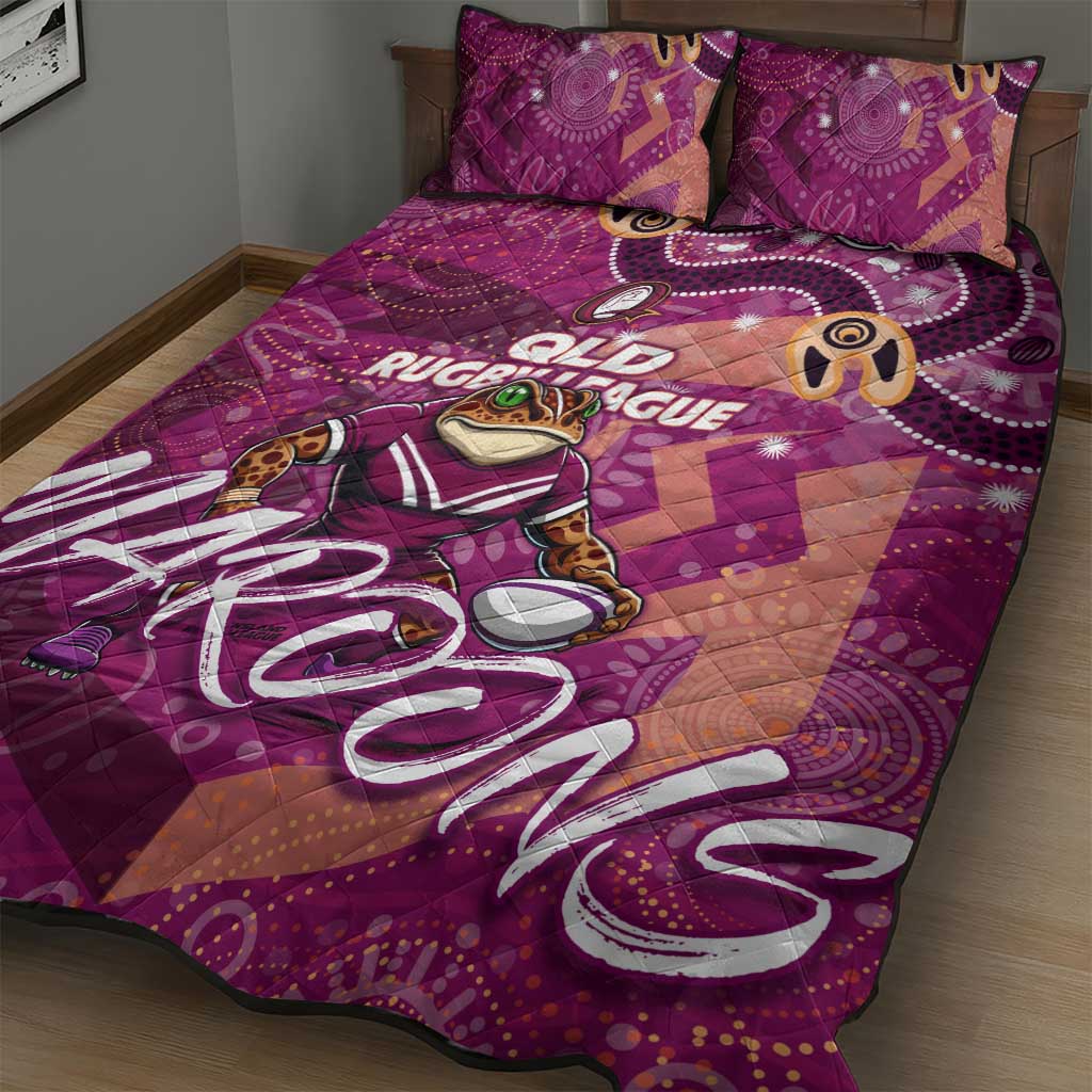 Personalized QLD Rugby League Quilt Bed Set Maroons Aboriginal Art