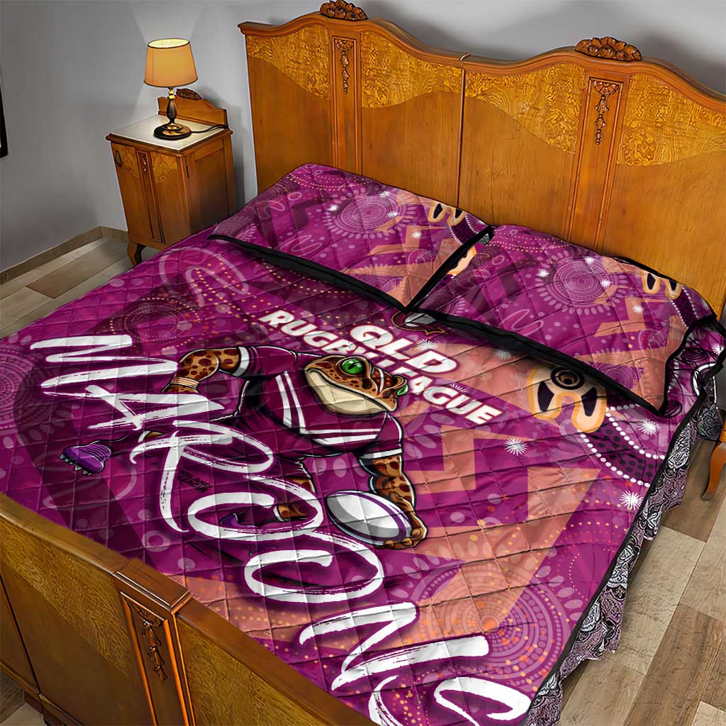Personalized QLD Rugby League Quilt Bed Set Maroons Aboriginal Art