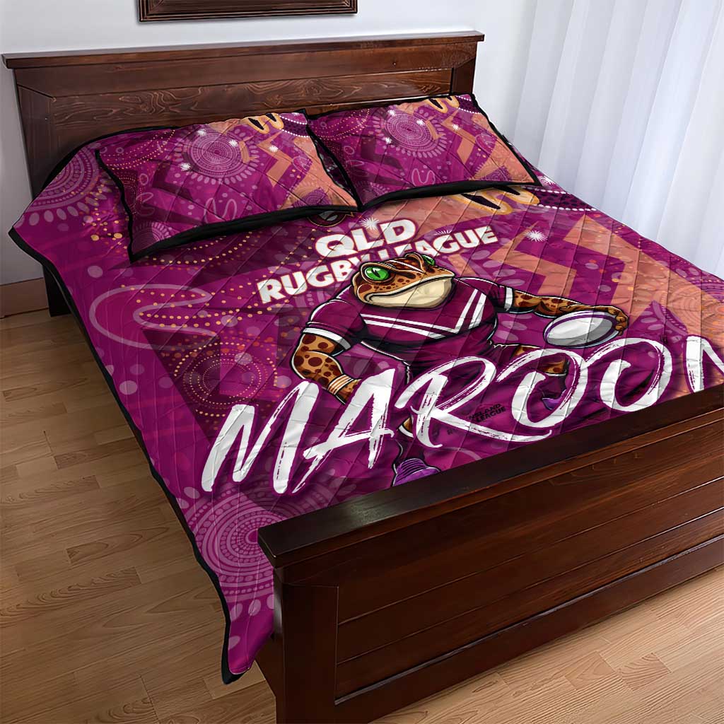 Personalized QLD Rugby League Quilt Bed Set Maroons Aboriginal Art