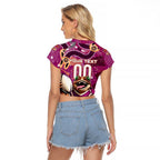 Personalized QLD Rugby League Raglan Cropped T Shirt Maroons Aboriginal Art