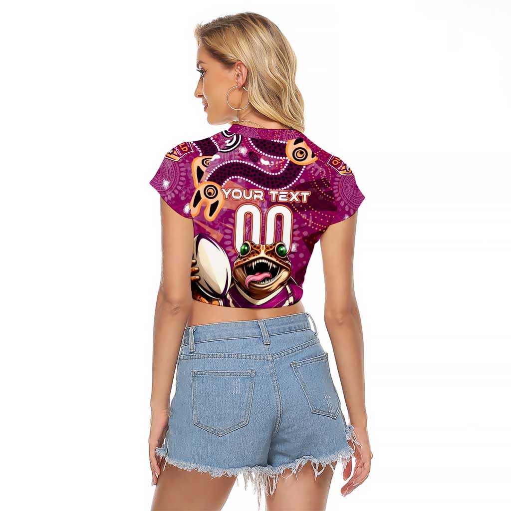 Personalized QLD Rugby League Raglan Cropped T Shirt Maroons Aboriginal Art