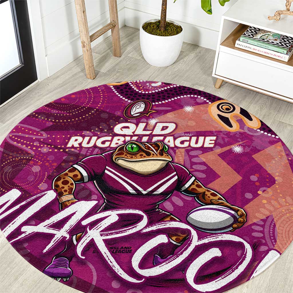 Personalized QLD Rugby League Round Carpet Maroons Aboriginal Art