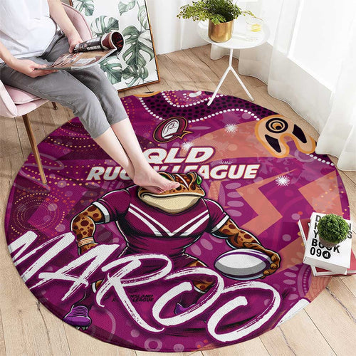 Personalized QLD Rugby League Round Carpet Maroons Aboriginal Art
