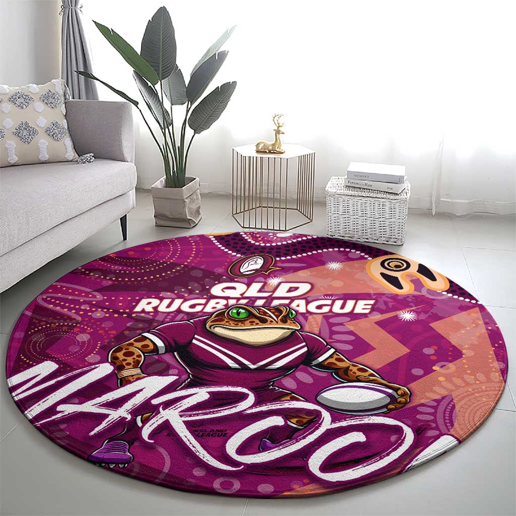 Personalized QLD Rugby League Round Carpet Maroons Aboriginal Art