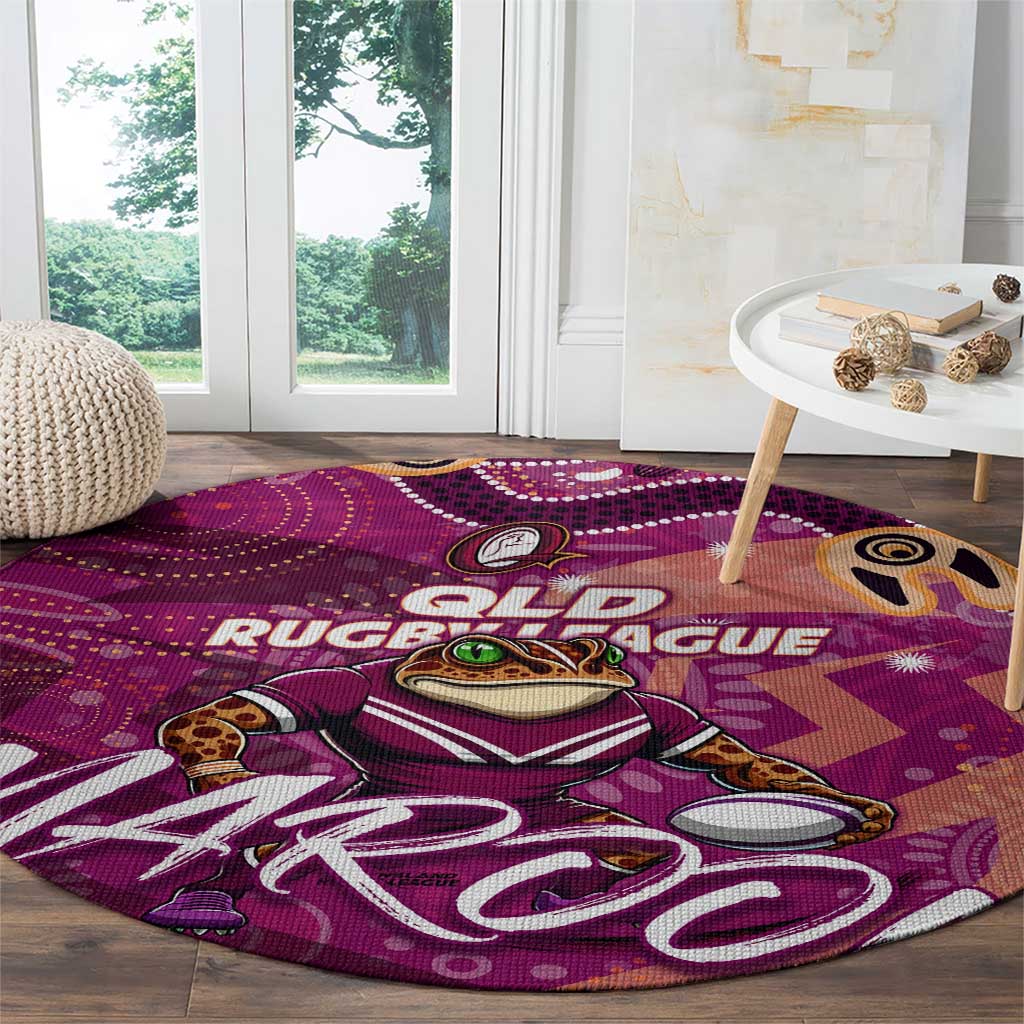 Personalized QLD Rugby League Round Carpet Maroons Aboriginal Art
