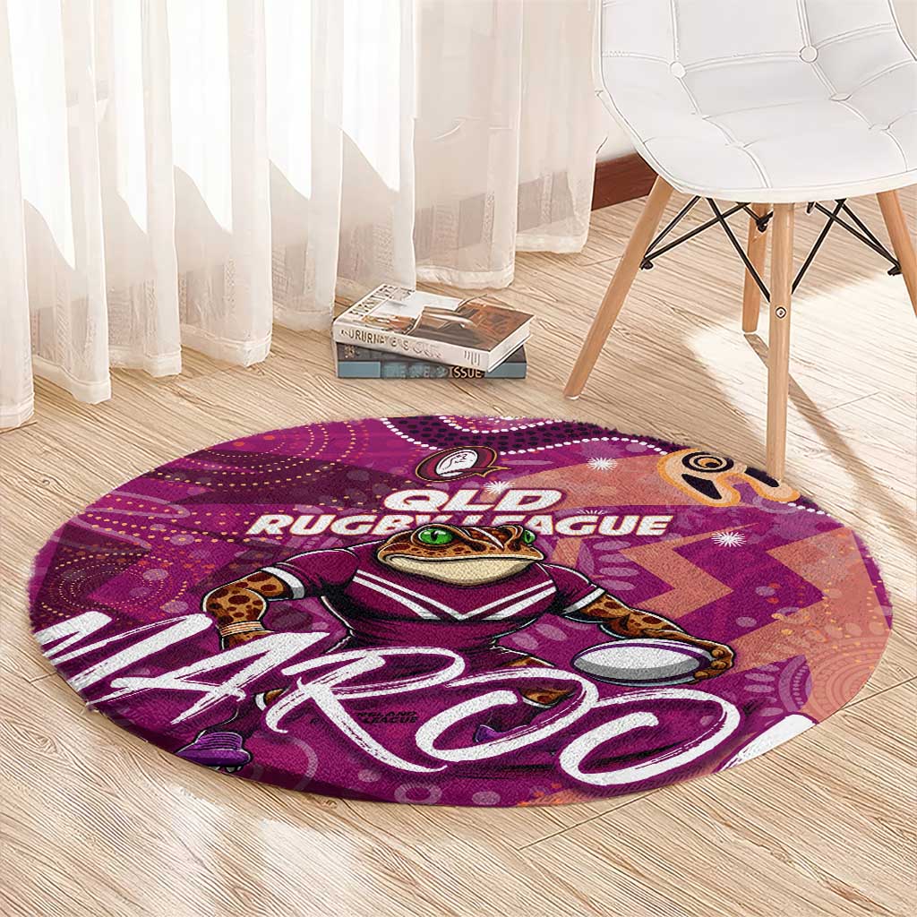 Personalized QLD Rugby League Round Carpet Maroons Aboriginal Art