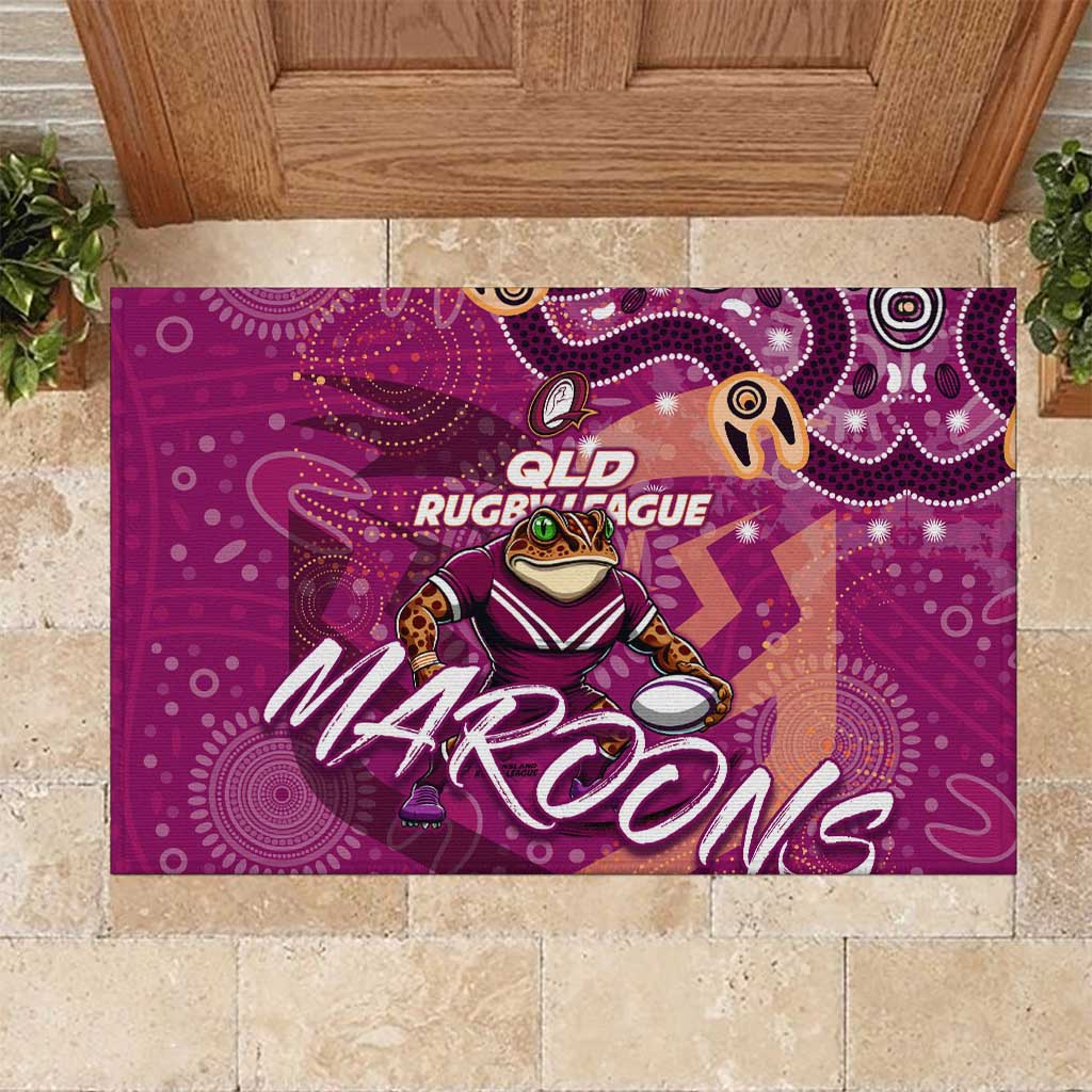 Personalized QLD Rugby League Rubber Doormat Maroons Aboriginal Art