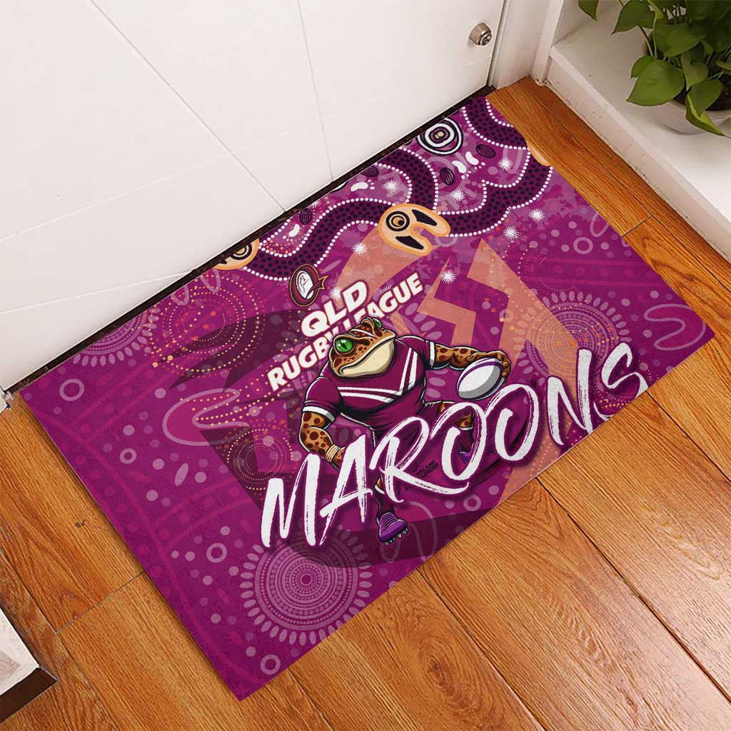 Personalized QLD Rugby League Rubber Doormat Maroons Aboriginal Art