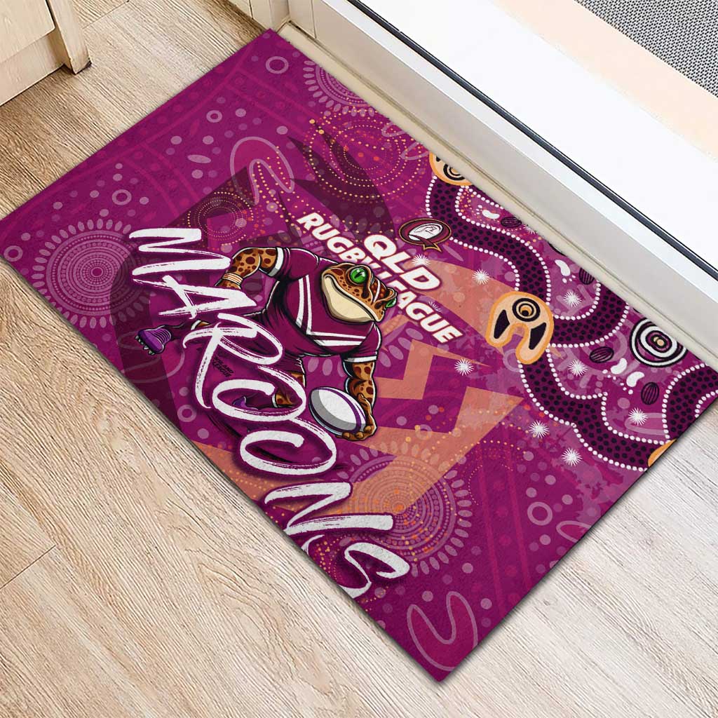 Personalized QLD Rugby League Rubber Doormat Maroons Aboriginal Art