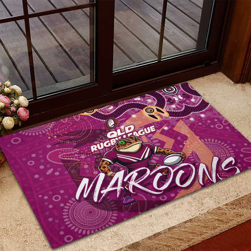 Personalized QLD Rugby League Rubber Doormat Maroons Aboriginal Art