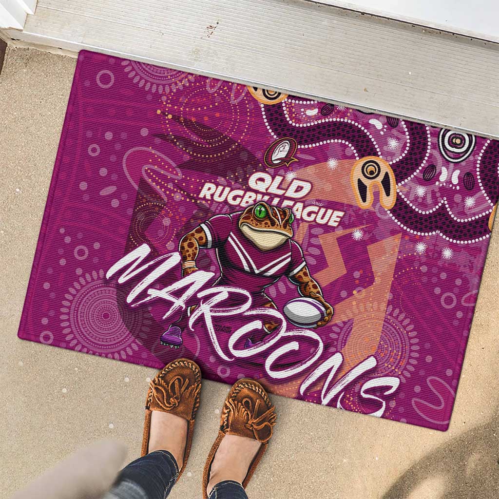 Personalized QLD Rugby League Rubber Doormat Maroons Aboriginal Art