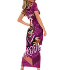 Personalized QLD Rugby League Short Sleeve Bodycon Dress Maroons Aboriginal Art