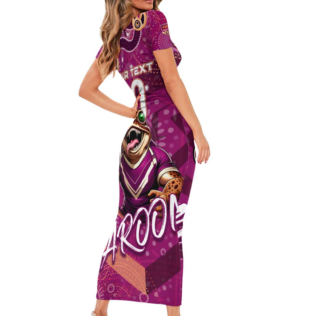 Personalized QLD Rugby League Short Sleeve Bodycon Dress Maroons Aboriginal Art
