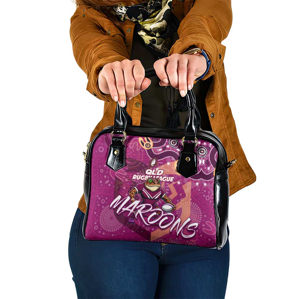 Personalized QLD Rugby League Shoulder Handbag Maroons Aboriginal Art