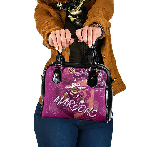 Personalized QLD Rugby League Shoulder Handbag Maroons Aboriginal Art