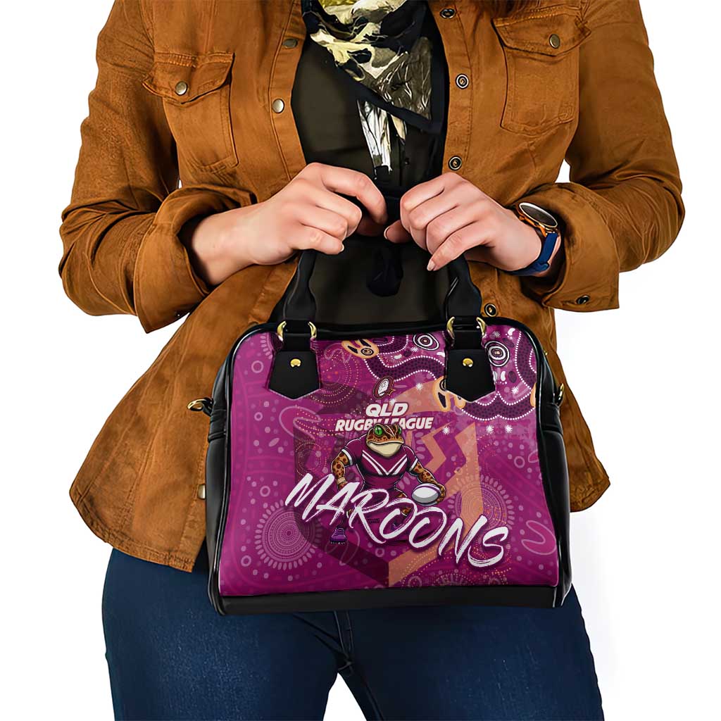 Personalized QLD Rugby League Shoulder Handbag Maroons Aboriginal Art