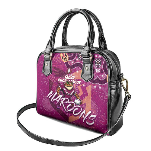 Personalized QLD Rugby League Shoulder Handbag Maroons Aboriginal Art