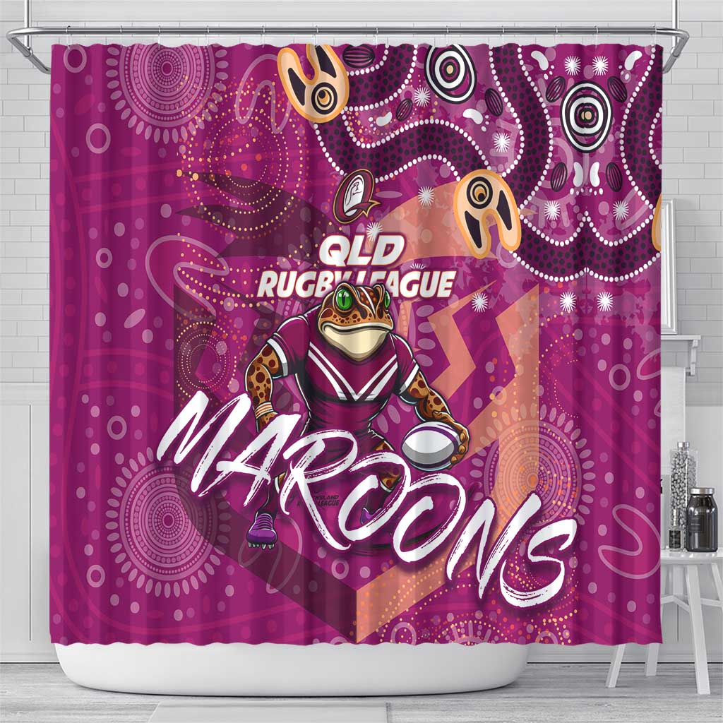 Personalized QLD Rugby League Shower Curtain Maroons Aboriginal Art