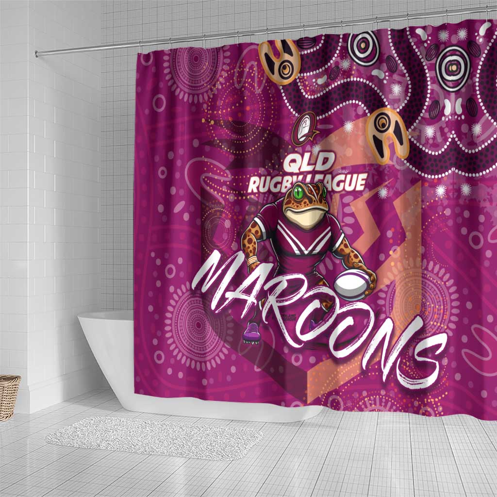 Personalized QLD Rugby League Shower Curtain Maroons Aboriginal Art