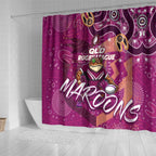 Personalized QLD Rugby League Shower Curtain Maroons Aboriginal Art