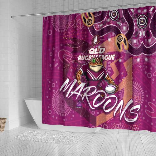 Personalized QLD Rugby League Shower Curtain Maroons Aboriginal Art