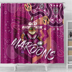 Personalized QLD Rugby League Shower Curtain Maroons Aboriginal Art