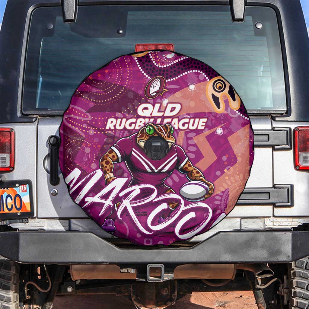 Personalized QLD Rugby League Spare Tire Cover Maroons Aboriginal Art