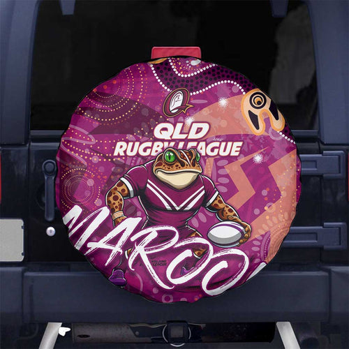 Personalized QLD Rugby League Spare Tire Cover Maroons Aboriginal Art