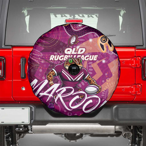 Personalized QLD Rugby League Spare Tire Cover Maroons Aboriginal Art