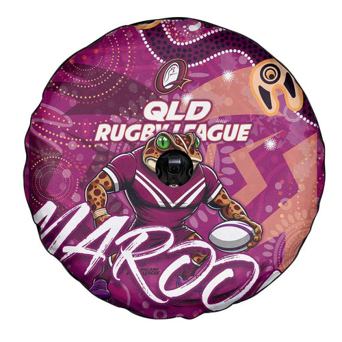 Personalized QLD Rugby League Spare Tire Cover Maroons Aboriginal Art
