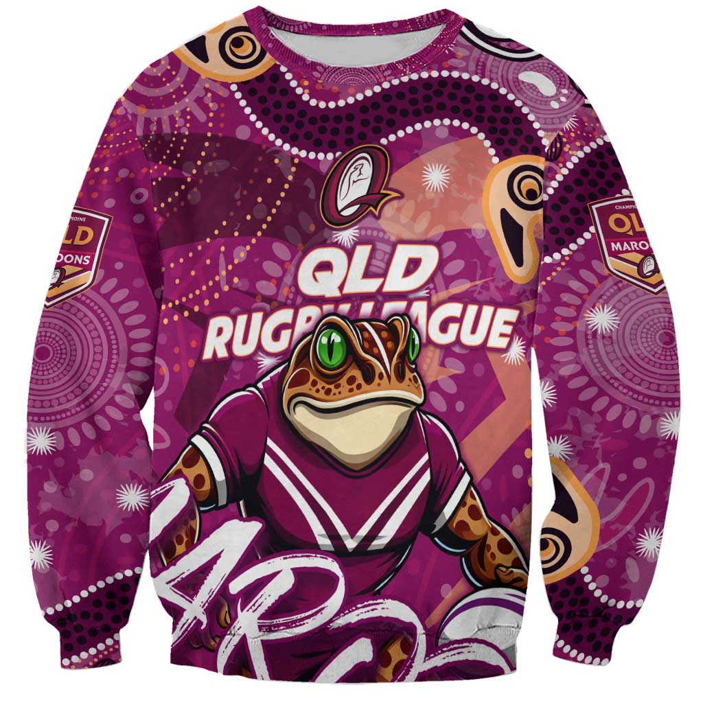 Personalized QLD Rugby League Sweatshirt Maroons Aboriginal Art