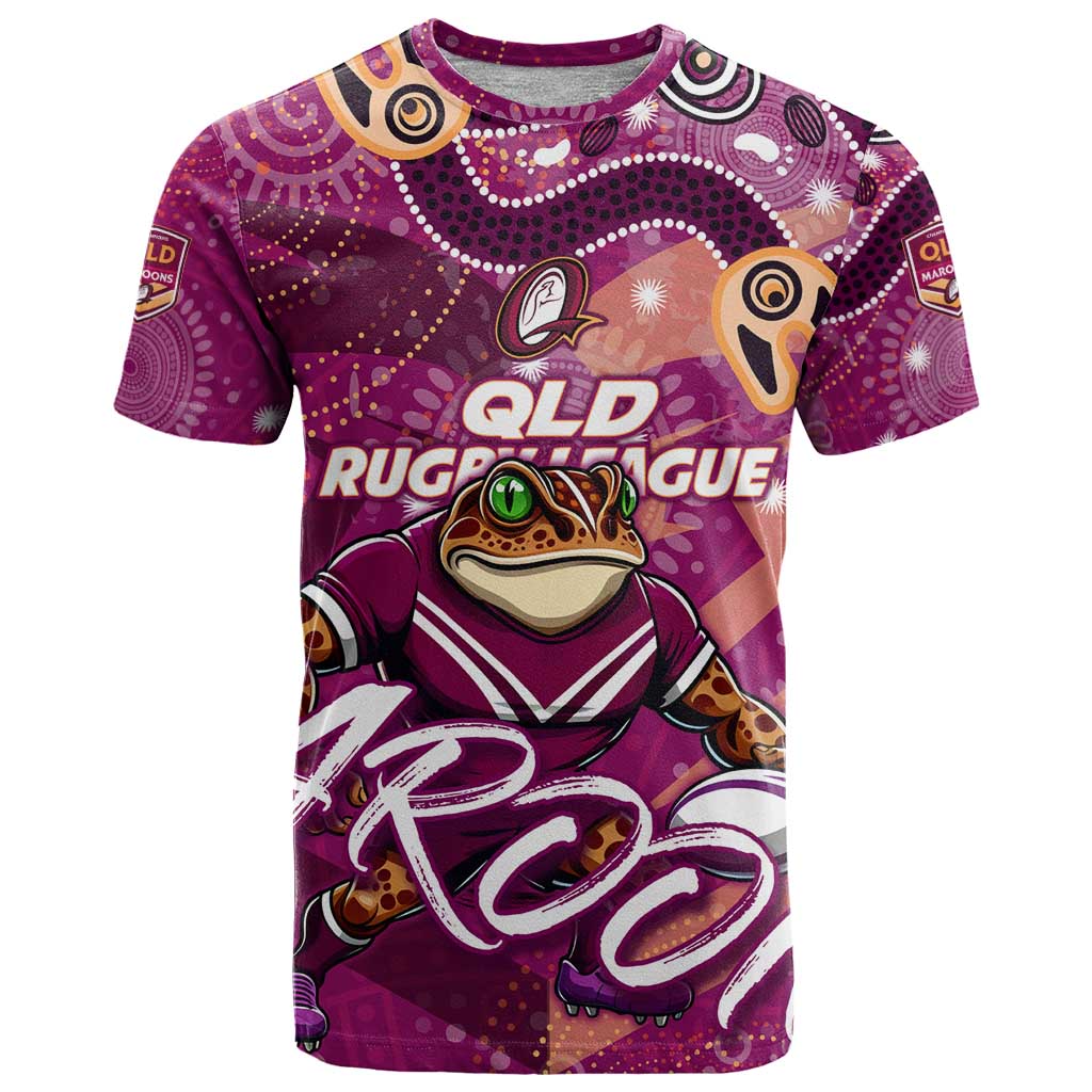 Personalized QLD Rugby League T Shirt Maroons Aboriginal Art