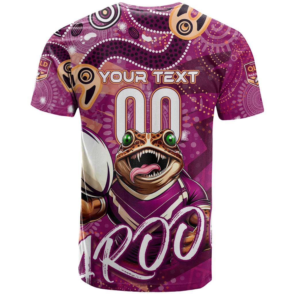 Personalized QLD Rugby League T Shirt Maroons Aboriginal Art