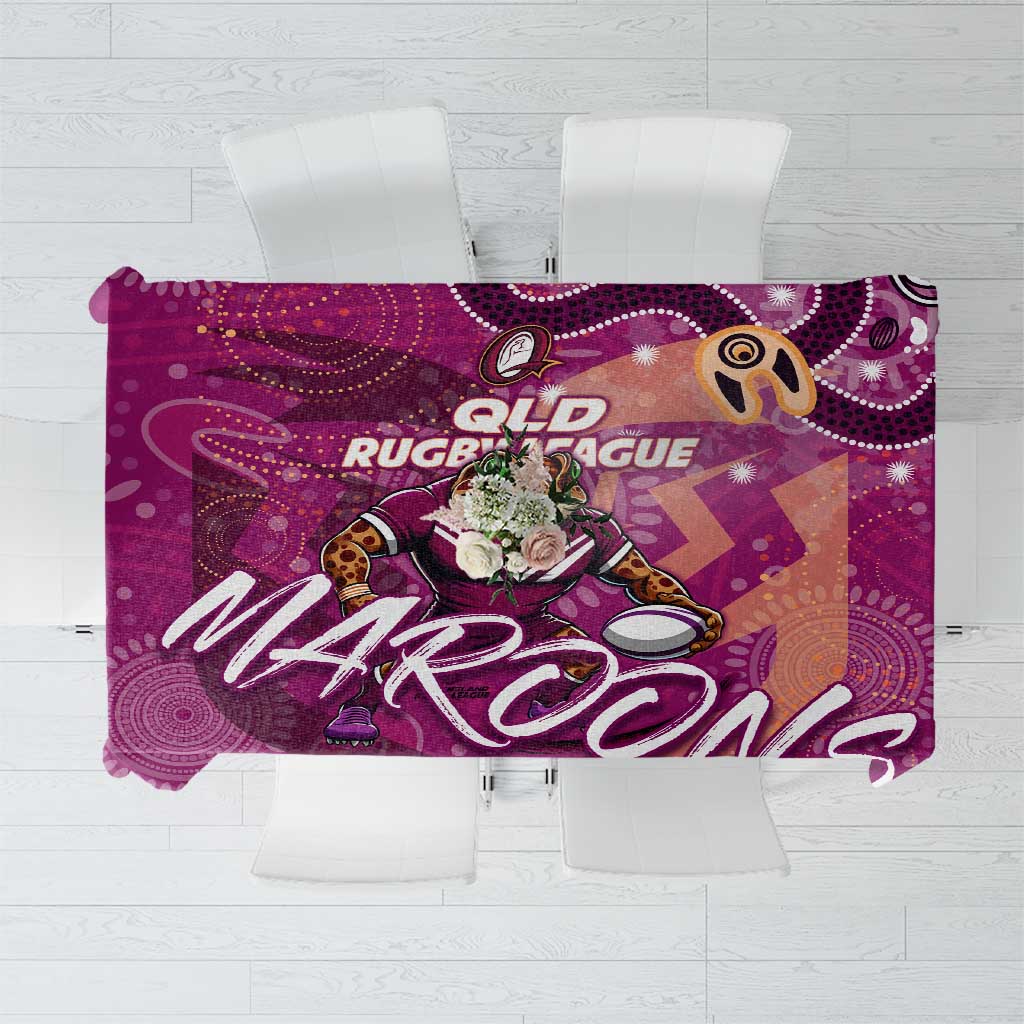 Personalized QLD Rugby League Tablecloth Maroons Aboriginal Art