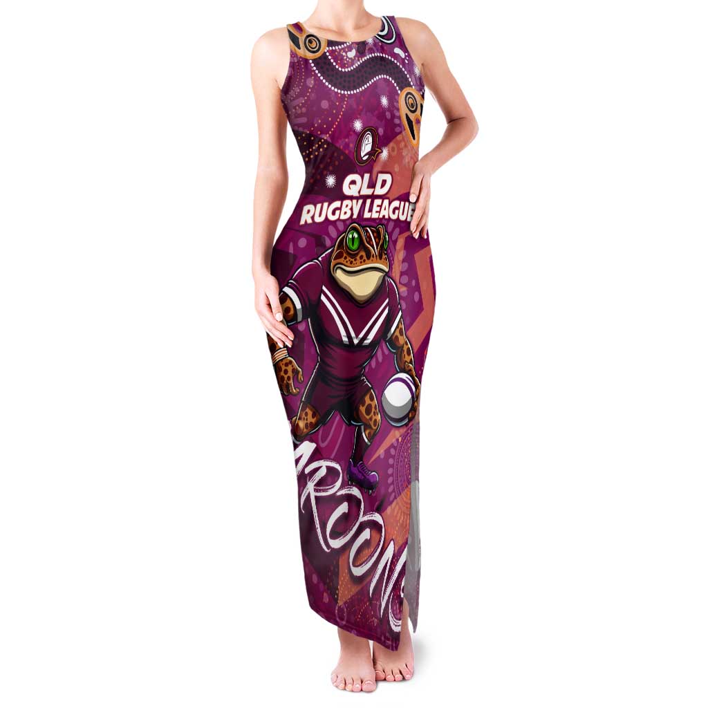 Personalized QLD Rugby League Tank Maxi Dress Maroons Aboriginal Art
