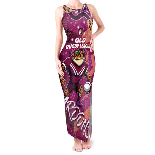 Personalized QLD Rugby League Tank Maxi Dress Maroons Aboriginal Art