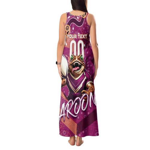 Personalized QLD Rugby League Tank Maxi Dress Maroons Aboriginal Art