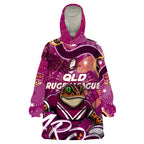Personalized QLD Rugby League Wearable Blanket Hoodie Maroons Aboriginal Art