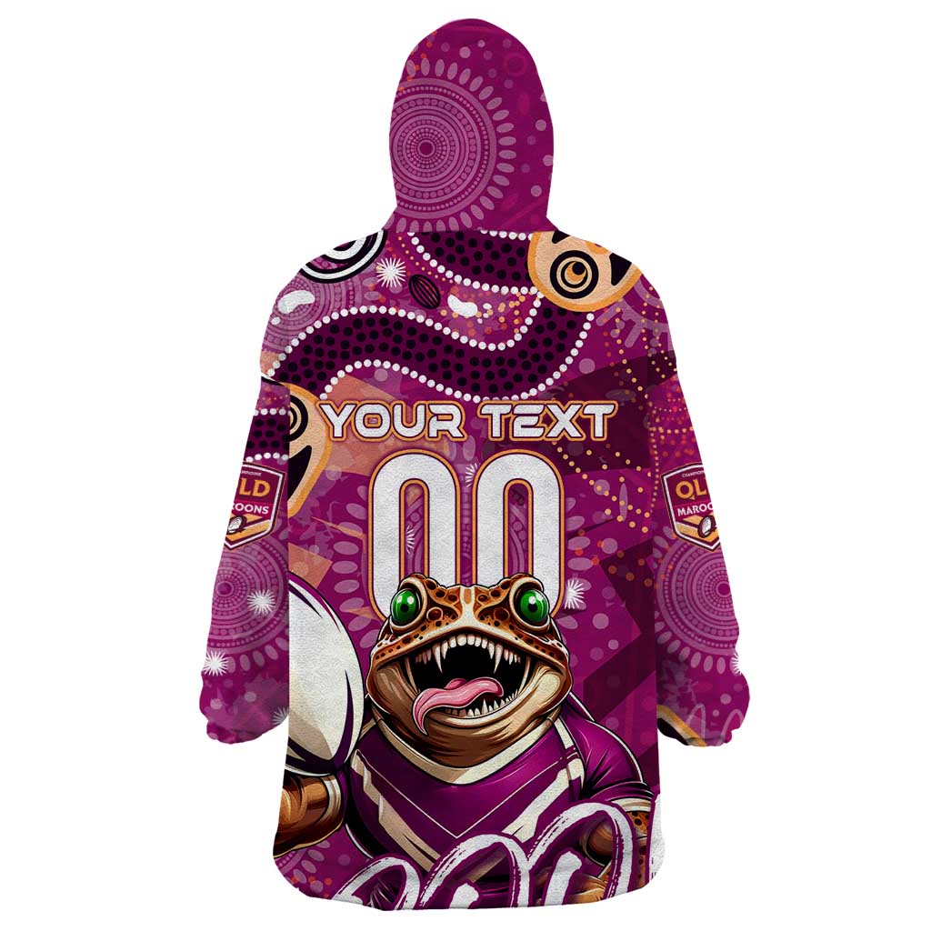 Personalized QLD Rugby League Wearable Blanket Hoodie Maroons Aboriginal Art